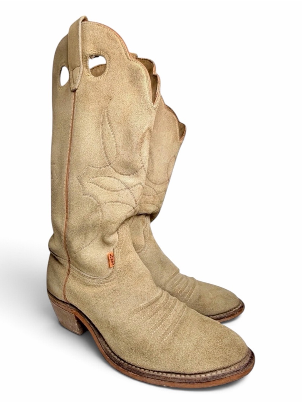 Vintage Levi’s Buckaroo Suede Cowboy Boots Made USA Tan Womens 9